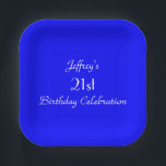 Bright Blue Paper Plates, 21st Birthday Party Paper Plate<br><div class="desc">A solid bright blue background decorates this unique and fun party paper plate. Although default says "21st Birthday",  you can easily change the text for name,  # of years,  and event.  Matching tablecloth and paper napkins available on zazzle at SocolikCardShop.  All Rights Reserved © 2015 Alan & Marcia Socolik.</div>