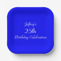 Bright Blue Paper Plates, 25th Birthday Party