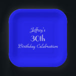 Bright Blue Paper Plates, 30th Birthday Party Plate<br><div class="desc">A solid bright blue background decorates this unique and fun party paper plate. Although default says "30th Birthday",  you can easily change the text for name,  # of years,  and event.  Matching tablecloth and paper napkins available on zazzle at SocolikCardShop.  All Rights Reserved © 2015 Alan & Marcia Socolik.</div>