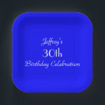 Bright Blue Paper Plates, 30th Birthday Party Plate<br><div class="desc">A solid bright blue background decorates this unique and fun party paper plate. Although default says "30th Birthday",  you can easily change the text for name,  # of years,  and event.  Matching tablecloth and paper napkins available on zazzle at SocolikCardShop.  All Rights Reserved © 2015 Alan & Marcia Socolik.</div>