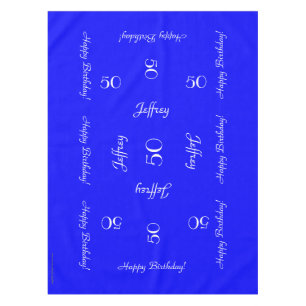 Bright Blue Personalised 50th Birthday Table Cloth