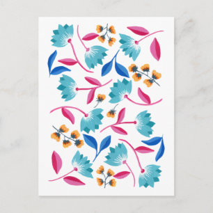 Bright Blue Pink Painted Abstract Postcard