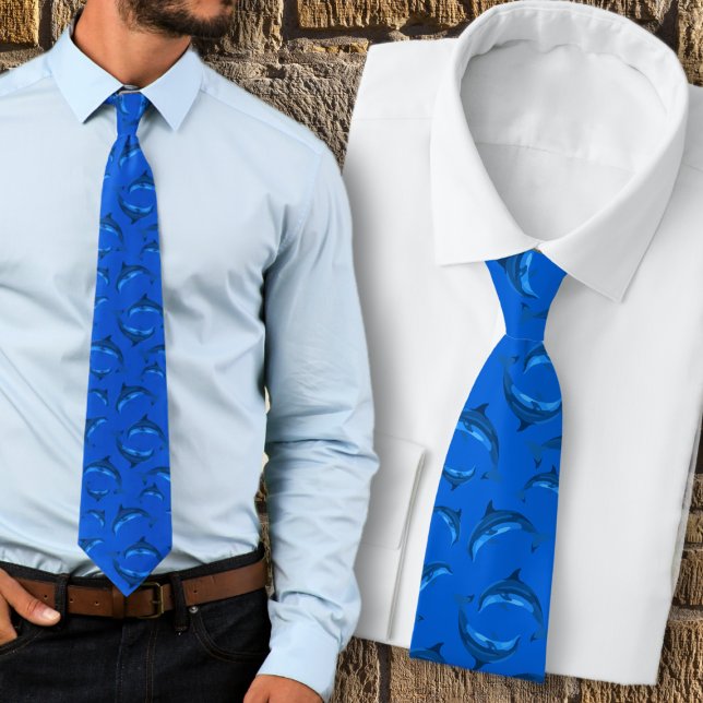 Bright Blue Playful Dolphins Pattern Tie (Creator Uploaded)