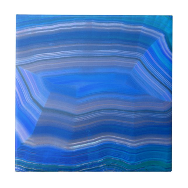 Bright Blue Polished Agate Slice Photo Tile (Front)