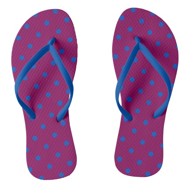 Bright Blue Polka Dots on Aubergine Pattern Jandals (Footbed)