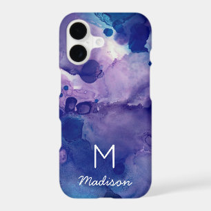 Bright Blue & Purple Abstract Alcohol Ink Monogram