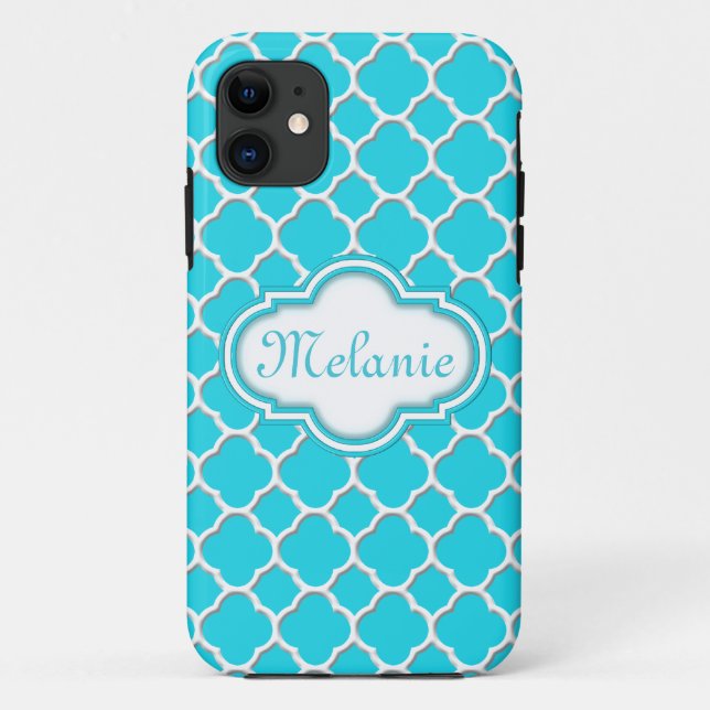 Bright Blue Quatrefoil Trellis Pattern Case-Mate iPhone Case (Back)