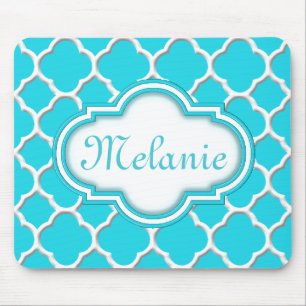 Bright Blue Quatrefoil Trellis Pattern Mouse Pad