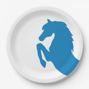 Bright Blue Rearing Horse Silhouette Paper Plate