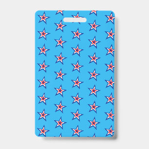 Bright Blue Red & White Star Pattern ID Badge
