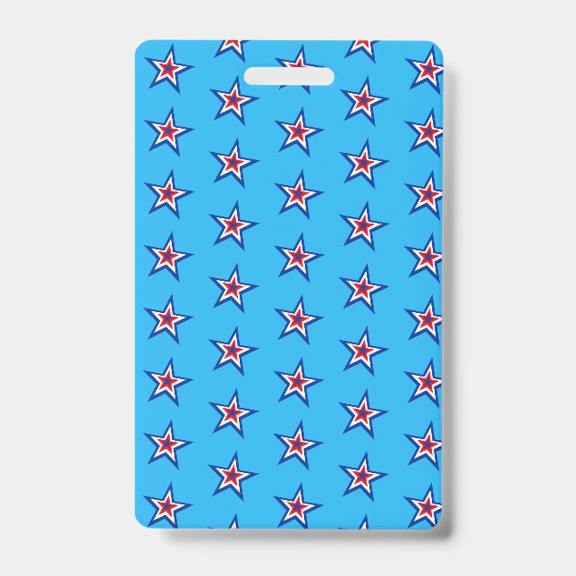 Bright Blue Red & White Star Pattern  ID Badge (Front)