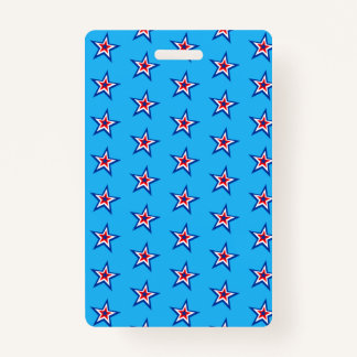 Bright Blue Red & White Star Pattern  ID Badge