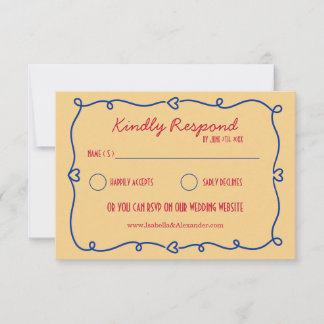 Bright Blue Retro Colourful Wedding RSVP Card
