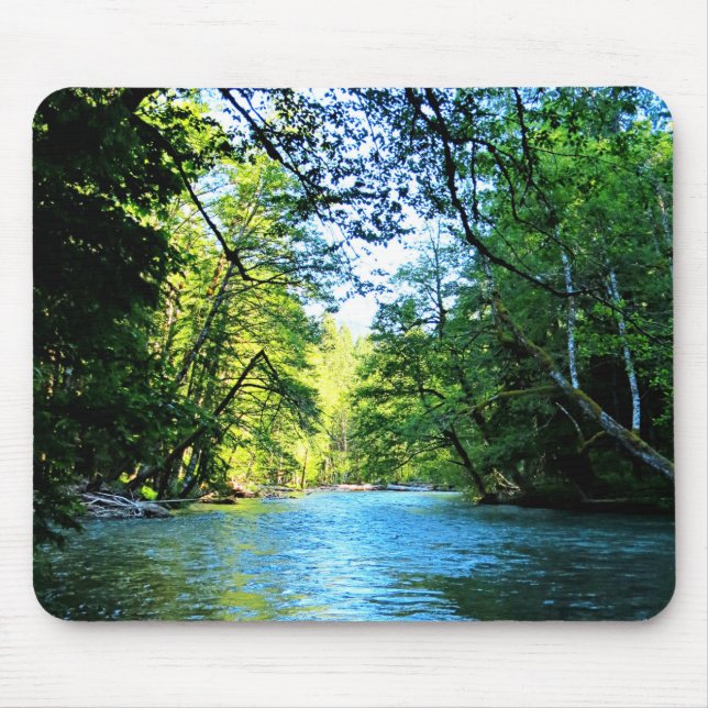 Bright Blue River Under Green Trees in Washington Mouse Pad (Front)