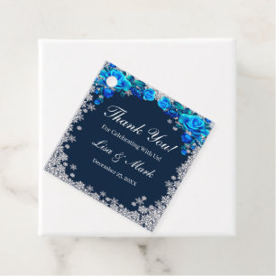 Bright Blue Roses Snowflake Christmas Favour Tags