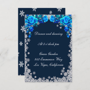 Bright Blue Roses Snowflake Christmas Reception Enclosure Card