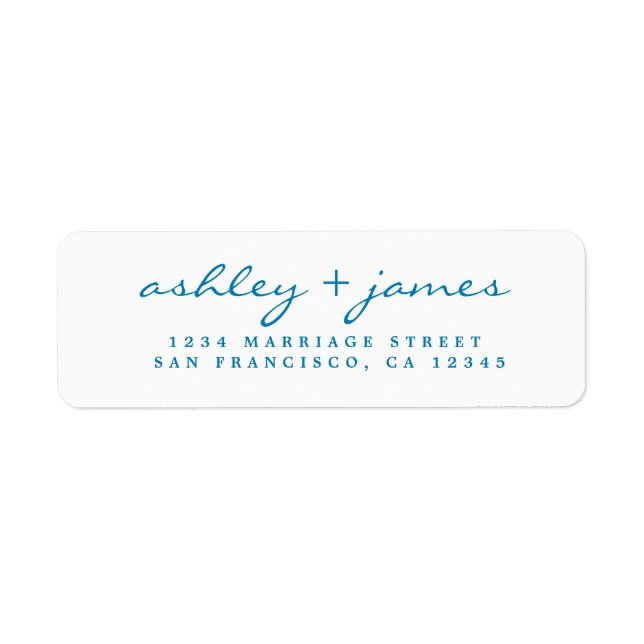 Bright Blue Script Elegant Wedding Return Address (Front)