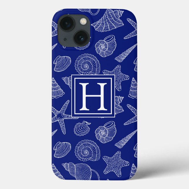 Bright Blue Shell Pattern | Add Your Initial Case-Mate iPhone Case (Back)