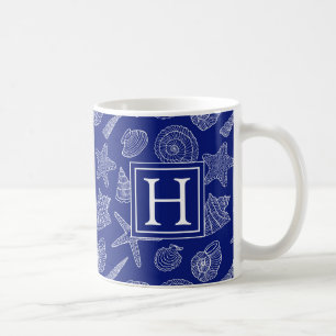 Bright Blue Shell Pattern Add Your Initial Coffee Mug