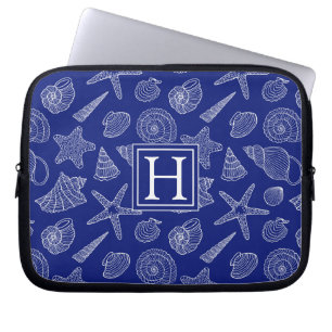 Bright Blue Shell Pattern   Add Your Initial Laptop Sleeve
