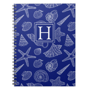 Bright Blue Shell Pattern Add Your Initial Notebook
