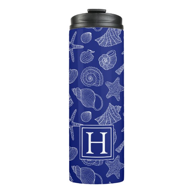 Bright Blue Shell Pattern | Add Your Initial Thermal Tumbler (Front)