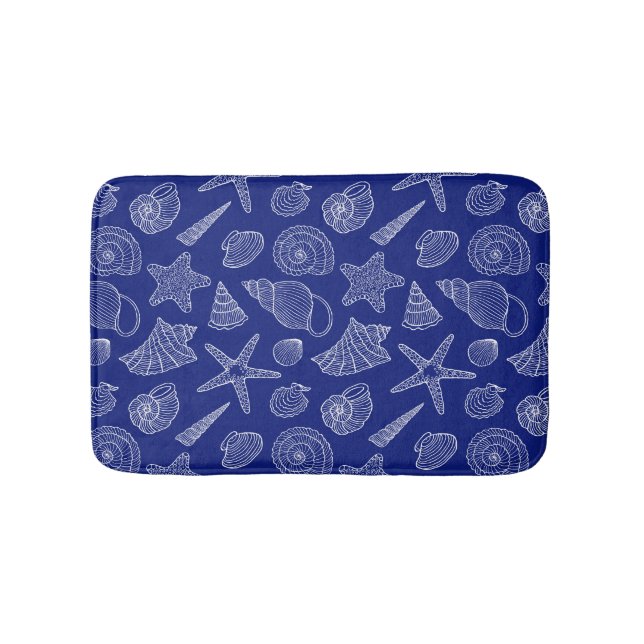 Bright Blue Shell Pattern Bath Mat (Front)
