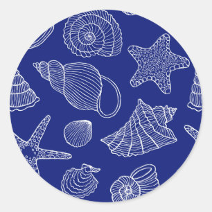 Bright Blue Shell Pattern Classic Round Sticker
