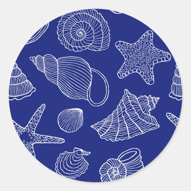 Bright Blue Shell Pattern Classic Round Sticker (Front)