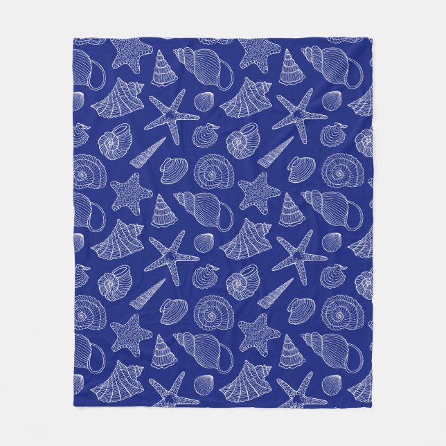 Bright Blue Shell Pattern Fleece Blanket (Front)