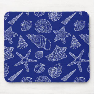 Bright Blue Shell Pattern Mouse Pad