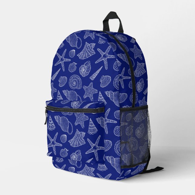 Bright Blue Shell Pattern Printed Backpack (Back Corner Right)