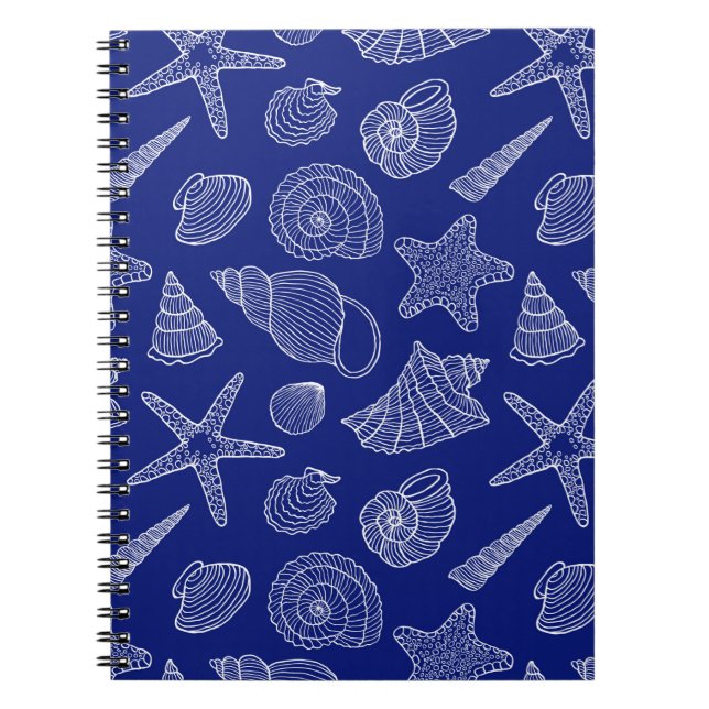 Bright Blue Shell Pattern Spiral Notebook (Front)