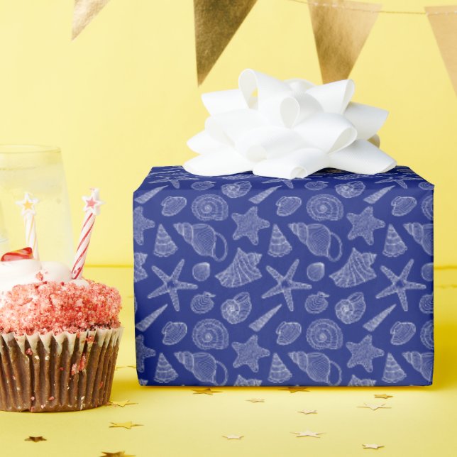 Bright Blue Shell Pattern Wrapping Paper (Birthday Party)