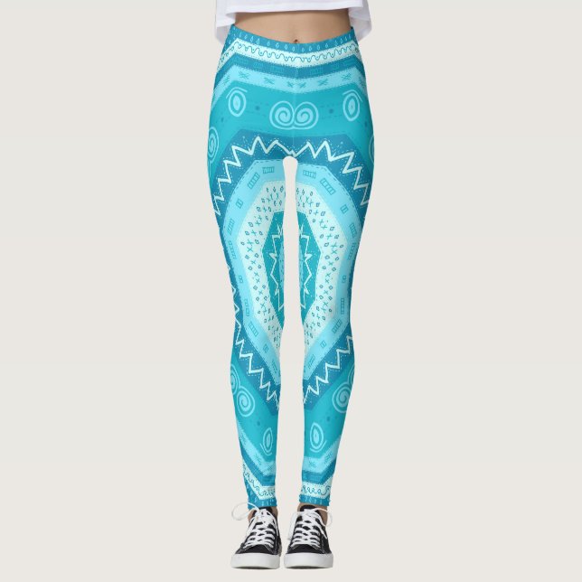 Bright Blue Sky Medallion Leggings (Front)