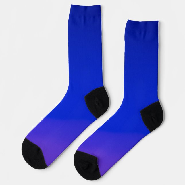 Bright blue socks with a gradient to purple near  (Left)