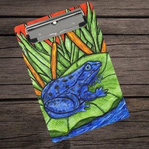 Bright Blue Spotted Frog on Lily Pad Tall Grass Mini Clipboard