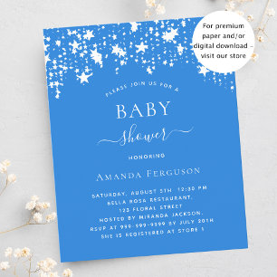 Bright blue star boy baby shower budget invitation flyer