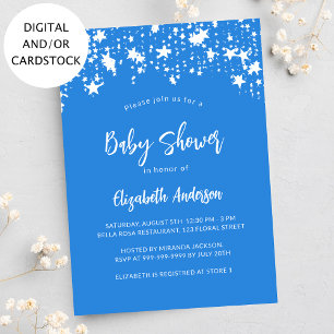 Bright blue stars boy baby shower invitation