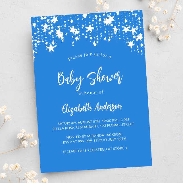 Bright blue stars boy luxury baby shower invitation (Creator Uploaded)