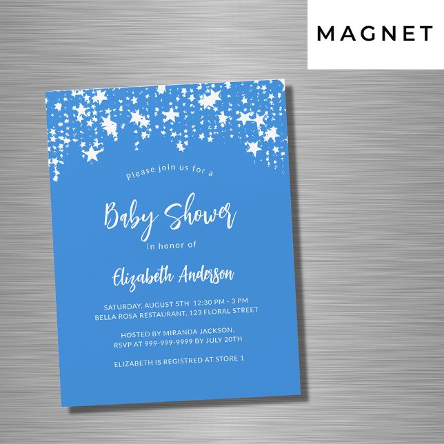 Bright blue stars boy luxury baby shower magnetic invitation (Creator Uploaded)
