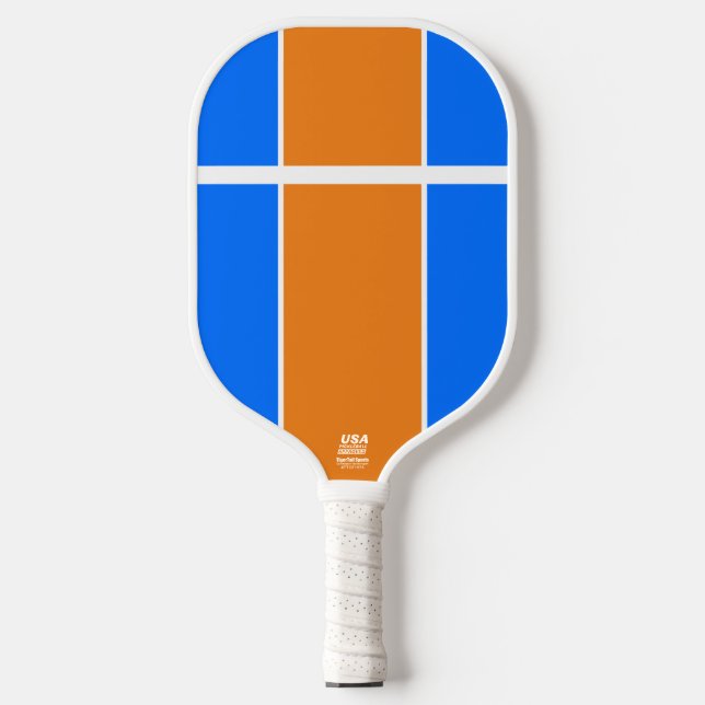 Bright Blue Tangerine Orange White Racing Stripes Pickleball Paddle (Front)