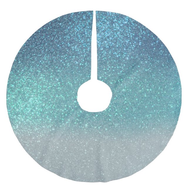 Bright Blue Teal Sparkly Glitter Ombre Gradient Brushed Polyester Tree Skirt (Front)