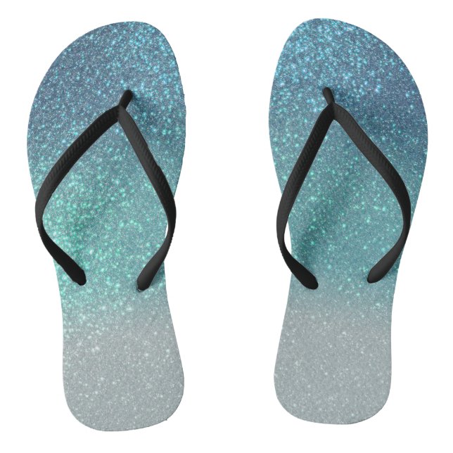 Bright Blue Teal Sparkly Glitter Ombre Gradient Jandals (Footbed)