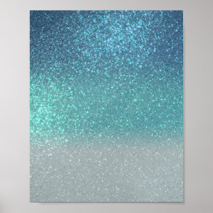 Bright Blue Teal Sparkly Glitter Ombre Gradient Poster