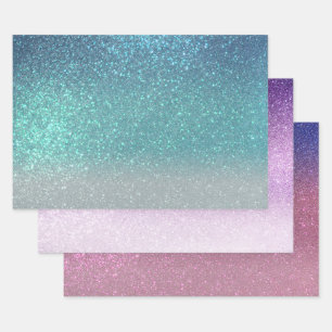 Bright Blue Teal Sparkly Glitter Ombre Gradient Wrapping Paper Sheet