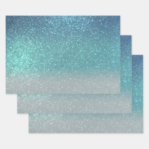 Bright Blue Teal Sparkly Glitter Ombre Gradient Wrapping Paper Sheet