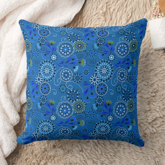 Bright blue traditional ethnic folklore pattern cushion (Blanket)