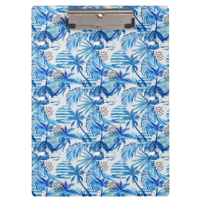 Bright Blue Tropical Watercolor Pattern Clipboard (Front)