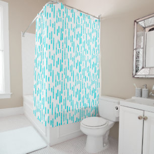 Bright Blue/Turquoise Inky Rounded Lines Pattern Shower Curtain